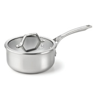 With a copper core layered between aluminum and finished with magnetic stainless steel exterior, this 2.5-quart shallow sauce pan with lid is designed for the modern at-home chef. With a copper core layered between aluminum and finished with magnetic stainless steel exterior, this 2.5-quart shallow sauce pan with lid is designed for the modern at-home chef.