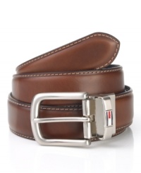 Sleek, smooth and ready for anything, this Tommy Hilfiger belt reverses from brown to black to do double duty in your wardrobe. Sleek, smooth and ready for anything, this Tommy Hilfiger belt reverses from brown to black to do double duty in your wardrobe.