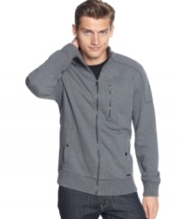 Whether you're running on the track or running some errands, dart with this Calvin Klein track jacket. Whether you're running on the track or running some errands, dart with this Calvin Klein track jacket.