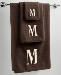 Dry off in your signature style with monogrammed towels from Avanti. Embroidered with a single capital letter in Bodoni font, this mocha and ivory towel set makes it easy to personalize your bath. Dry off in your signature style with monogrammed towels from Avanti. Embroidered with a single capital letter in Bodoni font, this mocha and ivory towel set makes it easy to personalize your bath.