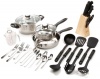 Gibson Lybra Cookware Combo Set, 32-Piece, Mirror Polished Stainless Steel