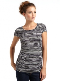 THE LOOKStriped and zigzag designRound necklineShort sleevesRuched sidesTHE FITAbout 26 from shoulder to hemTHE MATERIALViscose/nylon/merino wool/cashmereCARE & ORIGINHand washImportedModel shown is 5'9 (175cm) wearing US size Small. THE LOOKStriped and zigzag designRound necklineShort sleevesRuched sidesTHE FITAbout 26 from shoulder to hemTHE MATERIALViscose/nylon/merino wool/cashmereCARE & ORIGINHand washImportedModel shown is 5'9 (175cm) wearing US size Small.