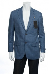 Tasso Elba Medium blue Plaid Wool LS Blazer