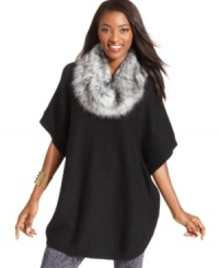 Style&co.'s poncho gets a chic lift from a removable faux fur collar. Style&co.'s poncho gets a chic lift from a removable faux fur collar.