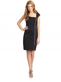 THE LOOKTextured designSquare neckline with notch collarOffset front zip closureCap sleevesBust and back dartsPrincess seamsVented hemTHE FITAbout 37 from shoulder to hemTHE MATERIAL63% polyester/31% polyamide/6% spandexFully linedCARE & ORIGINDry cleanImportedModel shown is 5'9 (175cm) wearing US size 4. THE LOOKTextured designSquare neckline with notch collarOffset front zip closureCap sleevesBust and back dartsPrincess seamsVented hemTHE FITAbout 37 from shoulder to hemTHE MATERIAL63% polyester/31% polyamide/6% spandexFully linedCARE & ORIGINDry cleanImportedModel shown is 5'9 (175cm) wearing US size 4.