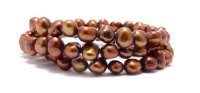 Triple Strand Coffee Brown 6.5-7.5 Inch Adjustable Length 8MM South Sea Baroque Pearl Stretch Bangle Bracelet, Antiqued Metal Accents Triple Strand Coffee Brown 6.5-7.5 Inch Adjustable Length 8MM South Sea Baroque Pearl Stretch Bangle Bracelet, Antiqued Metal Accents