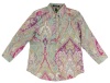 Lauren Ralph Lauren Women's Petite Three-Quarter Sleeve Paisley Cotton Shirt