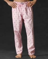A cozy pajama pant is tailored for a relaxed fit from soft cotton broadcloth with an allover pony print for iconic style. A cozy pajama pant is tailored for a relaxed fit from soft cotton broadcloth with an allover pony print for iconic style.