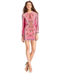 With bright colors and a scarf print, this BCBGMAXAZRIA dress is perfect for a boho-chic look! With bright colors and a scarf print, this BCBGMAXAZRIA dress is perfect for a boho-chic look!