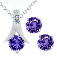 2.25 Ct Round Purple Amethyst .925 Silver Pendant and Earrings Set 18 Chain 2.25 Ct Round Purple Amethyst .925 Silver Pendant and Earrings Set 18 Chain