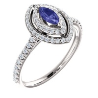 18K White Gold 6.00x3.00mm Marquise Cut Tanzanite and Diamond Double-Halo Ring 18K White Gold 6.00x3.00mm Marquise Cut Tanzanite and Diamond Double-Halo Ring