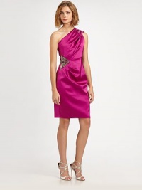 Artfully tailored stretch satin, enhanced with soft pleats and a sparkling beaded detail at the waist.Asymmetrical necklineGathered shoulderSide pleats with beaded detailSingle back strapConcealed back zipFully linedAbout 23 from natural waist63% acetate/35% nylon/2% spandexDry cleanMade in USA of imported fabricModel shown is 5'10 (177cm) wearing US size 4.OUR FIT MODEL RECOMMENDS ordering true size. Artfully tailored stretch satin, enhanced with soft pleats and a sparkling beaded detail at the waist.Asymmetrical necklineGathered shoulderSide pleats with beaded detailSingle back strapConcealed back zipFully linedAbout 23 from natural waist63% acetate/35% nylon/2% spandexDry cleanMade in USA of imported fabricModel shown is 5'10 (177cm) wearing US size 4.OUR FIT MODEL RECOMMENDS ordering true size.