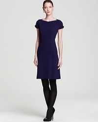 Embrace your feminine side in a classic Elie Tahari dress, touting a flattering boat neckline trimmed with cinched short sleeves for flawless polish. Embrace your feminine side in a classic Elie Tahari dress, touting a flattering boat neckline trimmed with cinched short sleeves for flawless polish.