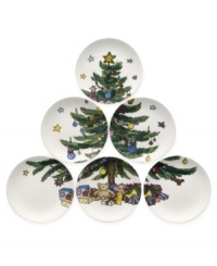 Nothing says cheer like Happy Holidays dinnerware. Nikko sets a very merry scene with sturdy white tapas plates that, when properly arranged, display a festively decked tree with colorful stars. Nothing says cheer like Happy Holidays dinnerware. Nikko sets a very merry scene with sturdy white tapas plates that, when properly arranged, display a festively decked tree with colorful stars.