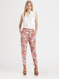 On-trend silk pants in a vivacious floral print with a comfortable elastic waistband, front pleating and banded cuffs. Elastic waistbandBanded cuffsRise, 12Inseam, 27SilkDry cleanMade in USA of imported fabricModel shown is 5'9½ (176cm) wearing US size Small. On-trend silk pants in a vivacious floral print with a comfortable elastic waistband, front pleating and banded cuffs. Elastic waistbandBanded cuffsRise, 12Inseam, 27SilkDry cleanMade in USA of imported fabricModel shown is 5'9½ (176cm) wearing US size Small.