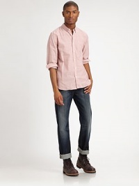 Classic dark wash, hand-sanded and treated to add the right amount of dimension and character to this standard straight-leg silhouette.Button flyFive-pocket styleInseam, about 3489% cotton/11% polyesterMachine washMade in USA Classic dark wash, hand-sanded and treated to add the right amount of dimension and character to this standard straight-leg silhouette.Button flyFive-pocket styleInseam, about 3489% cotton/11% polyesterMachine washMade in USA