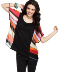 Shake up your daytime style with this technicolor dream top from REIGN, where hue-tiful stripes and an oversized fit make fashion magic! Shake up your daytime style with this technicolor dream top from REIGN, where hue-tiful stripes and an oversized fit make fashion magic!