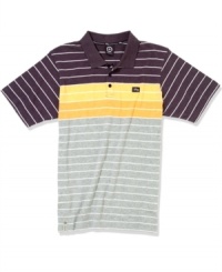 With a cool color palette, this polo shirt from LRG is striped to win. With a cool color palette, this polo shirt from LRG is striped to win.
