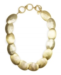 Don't get stressed about accessorizing. Turn to this distressed necklace by Jones New York. Flat disks crafted from gold-plated mixed metal. Approximate length: 18 inches. Don't get stressed about accessorizing. Turn to this distressed necklace by Jones New York. Flat disks crafted from gold-plated mixed metal. Approximate length: 18 inches.