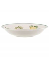 The French Garden Fleurence pasta bowl from this Villeroy & Boch collection of dinnerware and dishes features a summer fruit pattern on a pale yellow background to bring a touch of sunshine to your table. The French Garden Fleurence pasta bowl from this Villeroy & Boch collection of dinnerware and dishes features a summer fruit pattern on a pale yellow background to bring a touch of sunshine to your table.