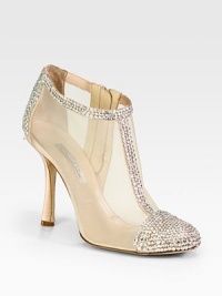 Lifted by a curvy heel, glittering rhinestones add a t-strap-like effect to this semi-sheer mesh and satin confection. Self-covered heel, 4½ (115mm)Rhinestone-coated satin and mesh upperSide zipperLeather lining and solePadded insoleMade in ItalyOUR FIT MODEL RECOMMENDS ordering one size up as this style runs small. Lifted by a curvy heel, glittering rhinestones add a t-strap-like effect to this semi-sheer mesh and satin confection. Self-covered heel, 4½ (115mm)Rhinestone-coated satin and mesh upperSide zipperLeather lining and solePadded insoleMade in ItalyOUR FIT MODEL RECOMMENDS ordering one size up as this style runs small.