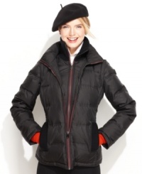 London Fog has a vested interested in keeping you warm: this chic sporty puffer jacket features an inset vest placket for added protection from the elements. London Fog has a vested interested in keeping you warm: this chic sporty puffer jacket features an inset vest placket for added protection from the elements.