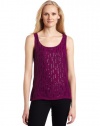 Ak Anne Klein Women's Petite Sleeveless Scoop Neck Tank Top with Sequins, Dark Raisin, Petite