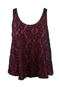 Aqua Womens Lined Black Floral Lace Overlay Scoop Tank Top Aqua Womens Lined Black Floral Lace Overlay Scoop Tank Top