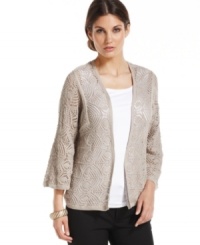 Crochet lace makes this Alfani cardigan a dressy pick for a summer coverup! Crochet lace makes this Alfani cardigan a dressy pick for a summer coverup!