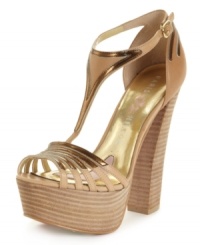 Give your look a finishing flourish. Featuring contrasting leather trim, the ultra-chunky platform Natasha sandals by Paris Hilton are just the trick. Give your look a finishing flourish. Featuring contrasting leather trim, the ultra-chunky platform Natasha sandals by Paris Hilton are just the trick.