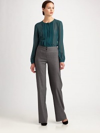 Richly-hued silk georgette, tailored with an artfully pleated front panel.Jewel necklinePleated bibConcealed button frontLong sleeves with button cuffsAbout 25 from shoulder to hemSilkDry cleanImportedModel shown is 5'10½ (177cm) wearing US size 4. Richly-hued silk georgette, tailored with an artfully pleated front panel.Jewel necklinePleated bibConcealed button frontLong sleeves with button cuffsAbout 25 from shoulder to hemSilkDry cleanImportedModel shown is 5'10½ (177cm) wearing US size 4.