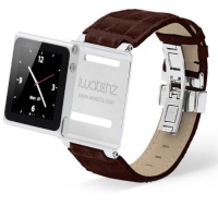 iWatchz STLDBRDYTP Timepiece Stainless Leather Watch Strap for iPod nano 6th Gen with Deploy-Dark Brown