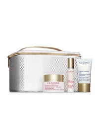 Clarins' advanced formulas help defy dark spots, dullness and wrinkles for a smoother tone. It visibly lifts, firms and restores the lustrous tone of young-looking skin. Set includes: Vita Light Day Cream, 1 oz.; Vita Light Night Cream, 0.5 oz. and Vita Light Serum, 0.35 oz. Made in France. 