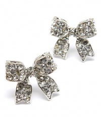 Adorable 3/4 Ribbon Bow Stud Earrings with Sparkling Clear Austrian Crystals - Silver Rhodium Plated Adorable 3/4 Ribbon Bow Stud Earrings with Sparkling Clear Austrian Crystals - Silver Rhodium Plated
