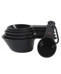 Makes baking a pleasure! Durable, plastic construction with straight side walls so your ingredients stay put. Bright, color-coded dots on the soft, nonslip rubber handles for easy identifying. Dishwasher safe set includes an egg separator and 1/4-cup, 1/3-cup, 1/2-cup and 1-cup sizes. Manufacturer's lifetime limited warranty. Makes baking a pleasure! Durable, plastic construction with straight side walls so your ingredients stay put. Bright, color-coded dots on the soft, nonslip rubber handles for easy identifying. Dishwasher safe set includes an egg separator and 1/4-cup, 1/3-cup, 1/2-cup and 1-cup sizes. Manufacturer's lifetime limited warranty.