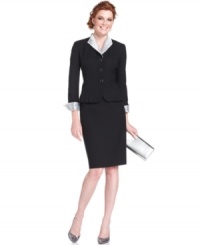 Organza trim updates Le Suit's elegant ensemble. The jacket's pleated peplum hem gives this look an on-trend touch, too. Organza trim updates Le Suit's elegant ensemble. The jacket's pleated peplum hem gives this look an on-trend touch, too.