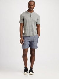 Great for layering or alone in soft cotton with button placket.Short sleevesCottonMachine washMade in USA of imported fabric Great for layering or alone in soft cotton with button placket.Short sleevesCottonMachine washMade in USA of imported fabric