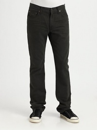 Super-soft, hand-brushed cotton twill with slim design makes for a modern look. Five-pocket styleInseam, about 34CottonMachine washMade in USA Super-soft, hand-brushed cotton twill with slim design makes for a modern look. Five-pocket styleInseam, about 34CottonMachine washMade in USA