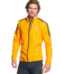 Even if the wind isn't at your back, you'll keep right on going with this adidas jacket featuring CLIMAPROOF technology for lightweight breathable wind protection. Even if the wind isn't at your back, you'll keep right on going with this adidas jacket featuring CLIMAPROOF technology for lightweight breathable wind protection.
