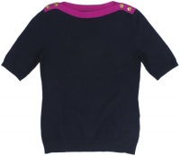 Lauren Ralph Lauren Women's Short-Sleeve Button-Shoulder Boatneck Sweater Top (Capri Navy/Pink Ruby) Lauren Ralph Lauren Women's Short-Sleeve Button-Shoulder Boatneck Sweater Top (Capri Navy/Pink Ruby)