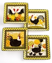 Cute chicken and check patterns on Oh Happy Day dinner plates promise to make every meal sunny and bright. Easy-care earthenware adds to the appeal of charming country dinnerware from Certified International. Cute chicken and check patterns on Oh Happy Day dinner plates promise to make every meal sunny and bright. Easy-care earthenware adds to the appeal of charming country dinnerware from Certified International.