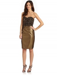 THE LOOKSweetheart necklineLightly padded structured bodiceSequined upperBelted waistBack zip with hook-and-eye closureTHE FITAbout 37 from top to hemTHE MATERIALPolyesterSecond fabric: 97% polyester/3% spandexFully linedCARE & ORIGINSpot cleanImportedModel shown is 5'10 (177cm) wearing US size 4. THE LOOKSweetheart necklineLightly padded structured bodiceSequined upperBelted waistBack zip with hook-and-eye closureTHE FITAbout 37 from top to hemTHE MATERIALPolyesterSecond fabric: 97% polyester/3% spandexFully linedCARE & ORIGINSpot cleanImportedModel shown is 5'10 (177cm) wearing US size 4.