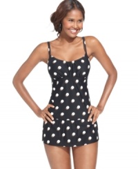 The polka dot print adds a cheerful graphic appeal to this Coco Reef skirted swim bottom -- it's simple styling makes it feminine & figure flattering! The polka dot print adds a cheerful graphic appeal to this Coco Reef skirted swim bottom -- it's simple styling makes it feminine & figure flattering!