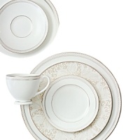 Padova is an elegant pattern with timeless appeal and features a delicate cream and pearl white motif accented with raised beading and trimmed in platinum on exquisite fine china.