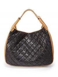 THE LOOKStrappy and tubular leather shoulder strapHobo silhouetteColorblocked designMagnetic snap closureDiamond quilted contrast leather, front and backSmooth leather side panelsOne inside zip pocketTwo inside open pocketsInside logo detailTHE MEASUREMENTShoulder strap, 6 drop17½W X 14½H X 6½DTHE MATERIALLambskinUltra suede liningORIGINMade in USA THE LOOKStrappy and tubular leather shoulder strapHobo silhouetteColorblocked designMagnetic snap closureDiamond quilted contrast leather, front and backSmooth leather side panelsOne inside zip pocketTwo inside open pocketsInside logo detailTHE MEASUREMENTShoulder strap, 6 drop17½W X 14½H X 6½DTHE MATERIALLambskinUltra suede liningORIGINMade in USA