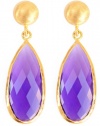 Amethyst Long Faceted Teardrop Earrings 18KT Gold Vermeil Bezel with 925 Silver