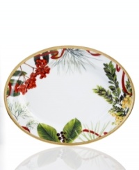A new holiday classic, the Holly Berry platter features filigree-patterned gold and beautiful Christmas botanicals in elegant white porcelain. Complements Grand Buffet Classic Gold and Red Rim dinnerware. A new holiday classic, the Holly Berry platter features filigree-patterned gold and beautiful Christmas botanicals in elegant white porcelain. Complements Grand Buffet Classic Gold and Red Rim dinnerware.