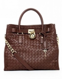 Michael Kors Woven Hamilton NS North South Leather Large Tote in Mocha Brown Michael Kors Woven Hamilton NS North South Leather Large Tote in Mocha Brown