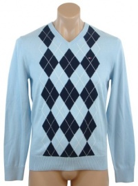 Tommy Hilfiger Mens Long Sleeve Argyle V-Neck Pullover Sweater - M - Light Blue/Navy Tommy Hilfiger Mens Long Sleeve Argyle V-Neck Pullover Sweater - M - Light Blue/Navy