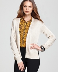 A neutral born to standout--a subtle metallic sheen emboldens this classic VINCE CAMUTO cardigan for an instant cult favorite. A neutral born to standout--a subtle metallic sheen emboldens this classic VINCE CAMUTO cardigan for an instant cult favorite.